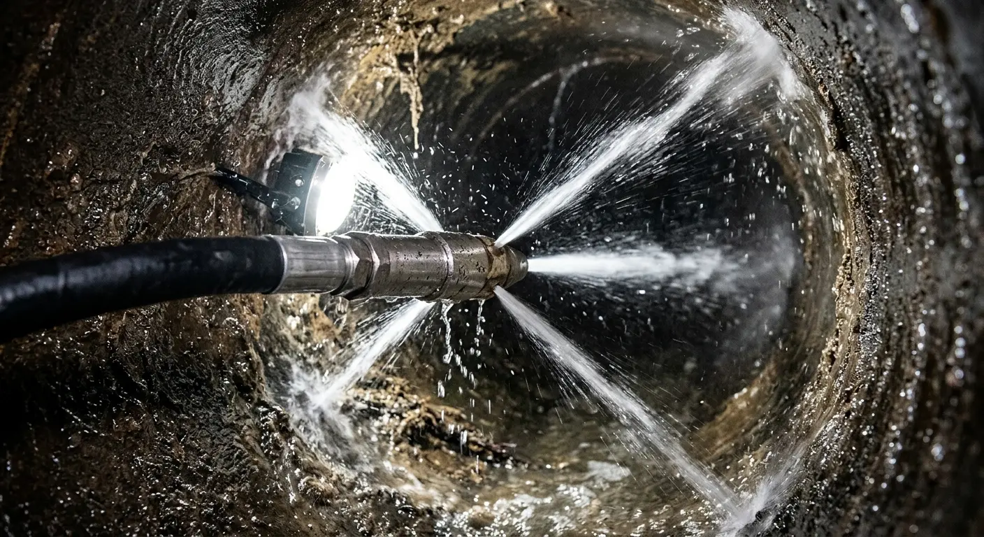 High-pressure hydro jetting nozzle cleaning sewer pipe for Emergency Drain Service in Marana